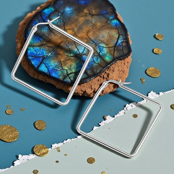 🆕Minimalist Geometric Square Hoop Earrings 18K Gold Plated Stainless Steel - Picture 3 of 12